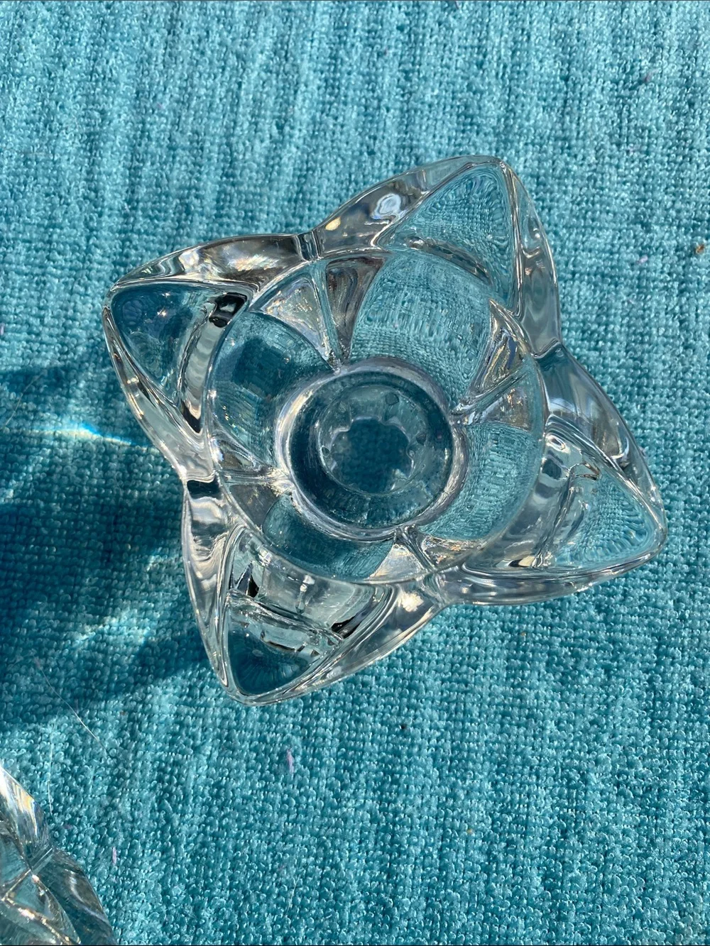 Vintage Heavy Clear Crystal Candle Holders Four-Sided Blooming Petals- Set of 2